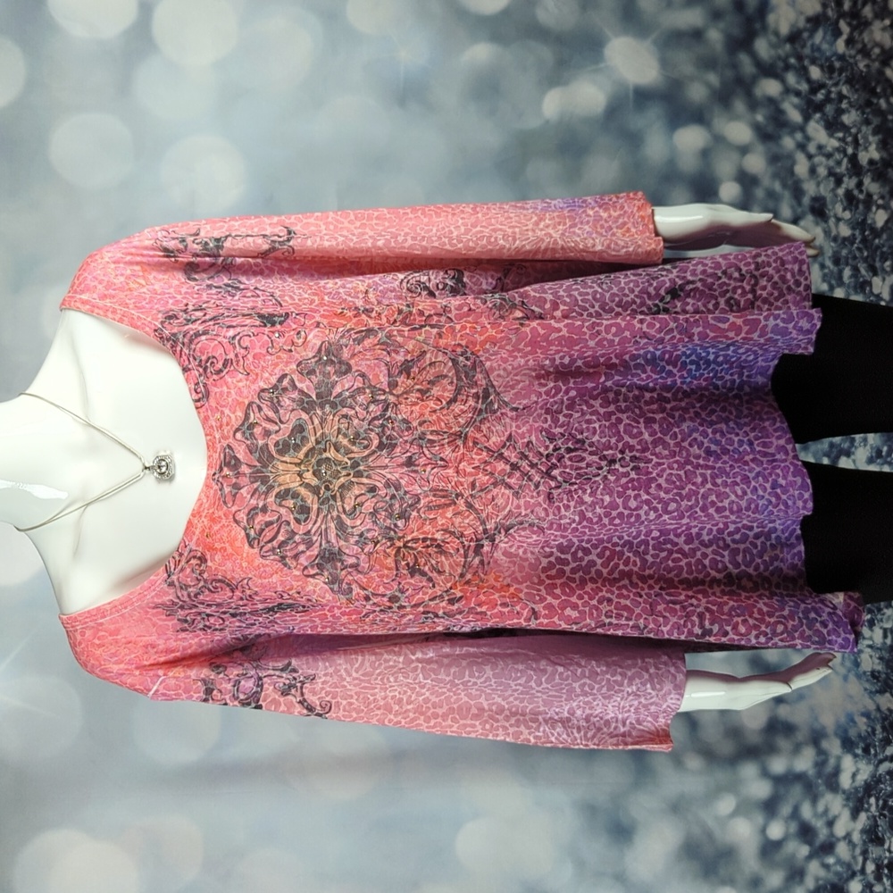 Appropriate Behavior sz 4X Floral & Leopard Print Long sleeve Sparkling Blouse